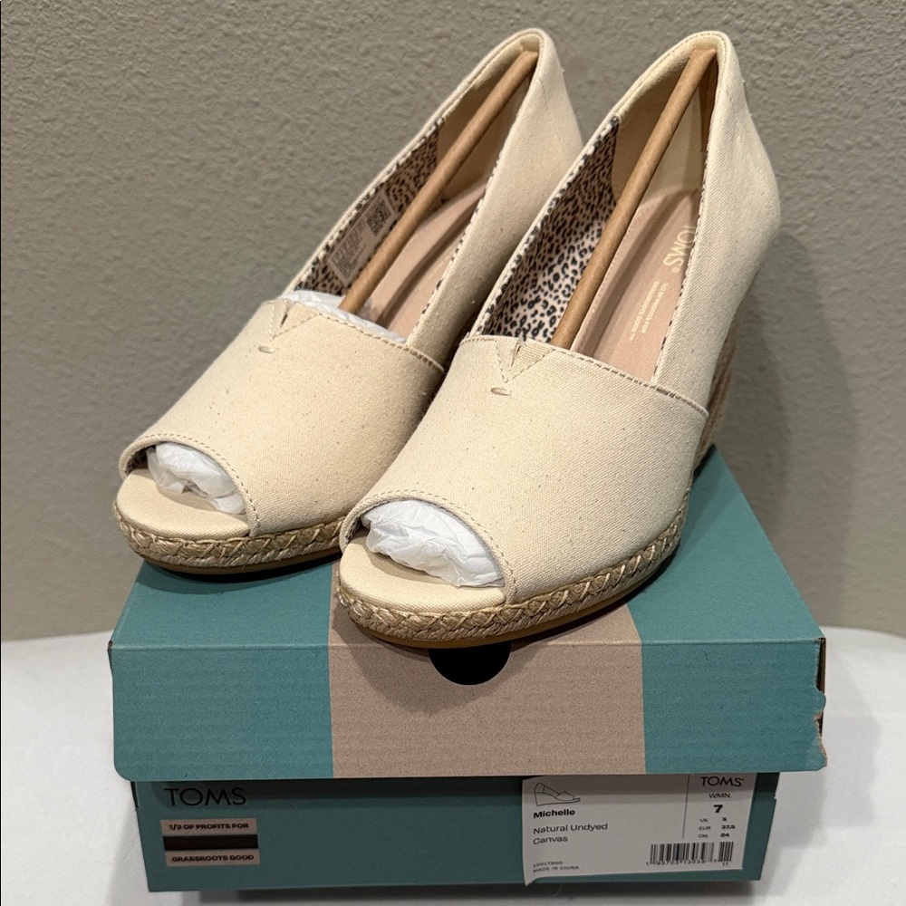 TOMS Women's Natural Espadrille Peep-Toe Shoes